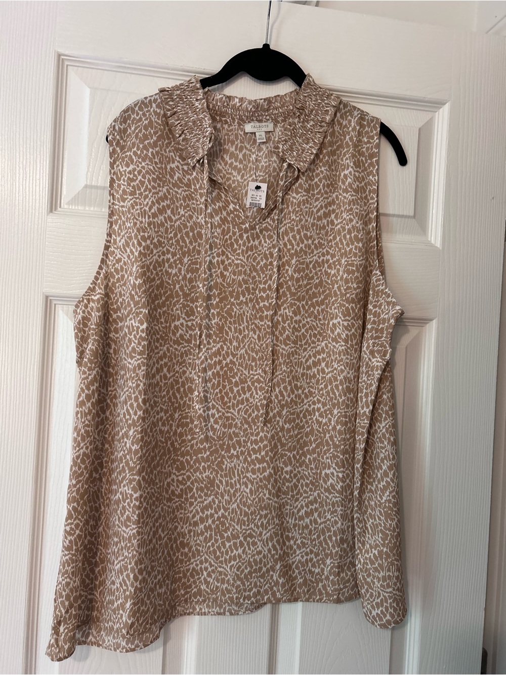 Talbots Beige and White Sleeveless Tie-Neck Blouse